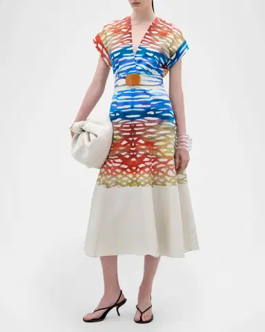 Silvia Tcherassi Sakura Coral Symphony Belted Midi Dress | Thumbnail 2 Silvia Tcherassi Sakura Coral Symphony Belted Midi Dress | Thumbnail 2