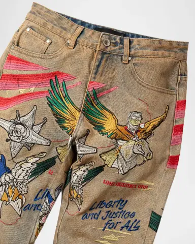 WHO DECIDES WAR Men 's Embroidered Liberty Denim Slim Fit Jeans | Thumbnail 5 WHO DECIDES WAR Men 's Embroidered Liberty Denim Slim Fit Jeans | Thumbnail 5