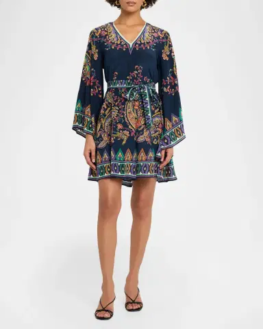 Etro Paisley Silk Belted Bell-Sleeve Mini Dress | Thumbnail 2 Etro Paisley Silk Belted Bell-Sleeve Mini Dress | Thumbnail 2