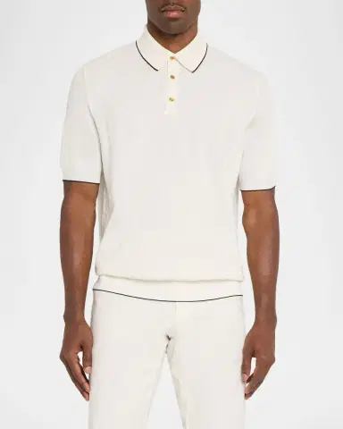 Stefano Ricci Men's Jacquard Silk Knit Polo Shirt | Thumbnail 4 Stefano Ricci Men's Jacquard Silk Knit Polo Shirt | Thumbnail 4