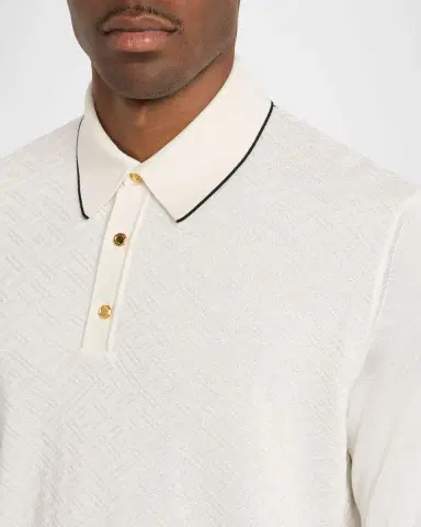 Stefano Ricci Men's Jacquard Silk Knit Polo Shirt | Thumbnail 5 Stefano Ricci Men's Jacquard Silk Knit Polo Shirt | Thumbnail 5