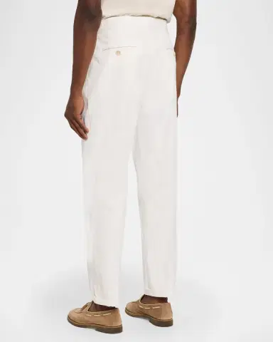 Brunello Cucinelli Men's Cotton Pleated Trousers with Waist Tabs | Thumbnail 3 Brunello Cucinelli Men's Cotton Pleated Trousers with Waist Tabs | Thumbnail 3