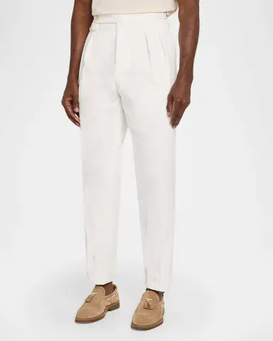 Brunello Cucinelli Men's Cotton Pleated Trousers with Waist Tabs | Thumbnail 4 Brunello Cucinelli Men's Cotton Pleated Trousers with Waist Tabs | Thumbnail 4