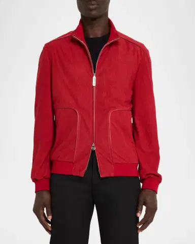 Stefano Ricci Men's Perforated Suede Zip-Pocket Blouson | Thumbnail 4 Stefano Ricci Men's Perforated Suede Zip-Pocket Blouson | Thumbnail 4