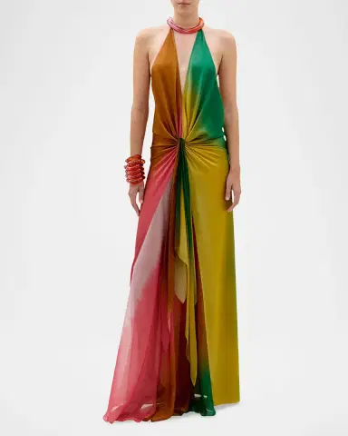Silvia Tcherassi Dixon Twisted Satin Plunging Halter Maxi Dress | Thumbnail 2 Silvia Tcherassi Dixon Twisted Satin Plunging Halter Maxi Dress | Thumbnail 2