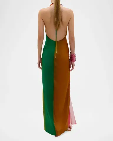 Silvia Tcherassi Dixon Twisted Satin Plunging Halter Maxi Dress | Thumbnail 3 Silvia Tcherassi Dixon Twisted Satin Plunging Halter Maxi Dress | Thumbnail 3