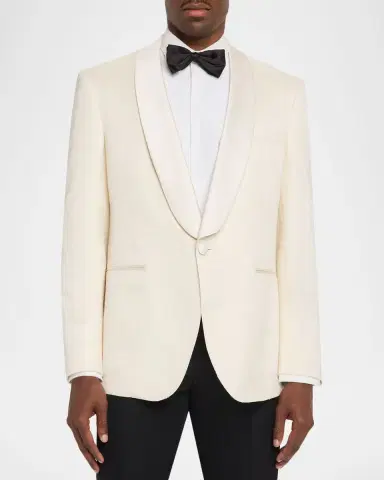 Stefano Ricci Men's Textured Linen Silk-Shawl Lapel Evening Jacket | Thumbnail 4 Stefano Ricci Men's Textured Linen Silk-Shawl Lapel Evening Jacket | Thumbnail 4