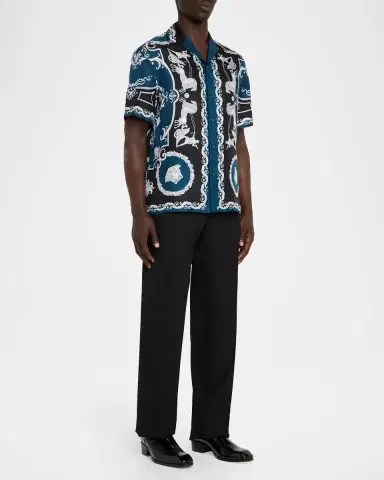 Versace Men's Silk Hall of Heroes Short-Sleeve Shirt | Thumbnail 2 Versace Men's Silk Hall of Heroes Short-Sleeve Shirt | Thumbnail 2