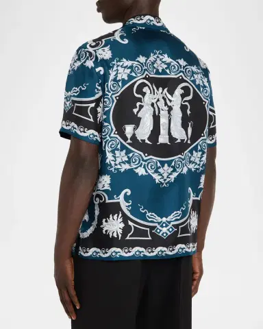 Versace Men's Silk Hall of Heroes Short-Sleeve Shirt | Thumbnail 3 Versace Men's Silk Hall of Heroes Short-Sleeve Shirt | Thumbnail 3