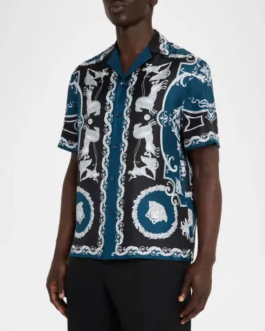 Versace Men's Silk Hall of Heroes Short-Sleeve Shirt | Thumbnail 4 Versace Men's Silk Hall of Heroes Short-Sleeve Shirt | Thumbnail 4