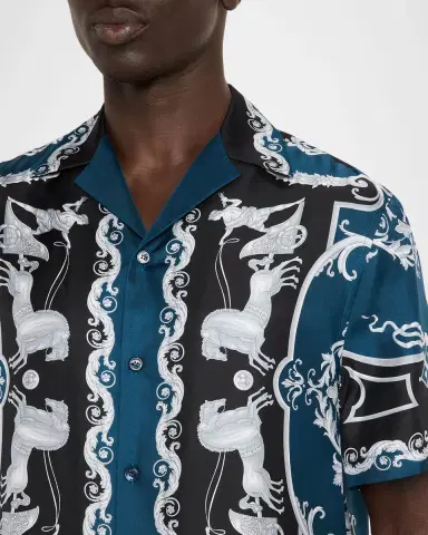 Versace Men's Silk Hall of Heroes Short-Sleeve Shirt | Thumbnail 5 Versace Men's Silk Hall of Heroes Short-Sleeve Shirt | Thumbnail 5