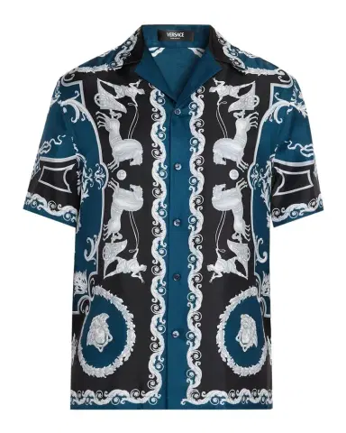 Versace Men's Silk Hall of Heroes Short-Sleeve Shirt | Thumbnail 1 Versace Men's Silk Hall of Heroes Short-Sleeve Shirt | Thumbnail 1