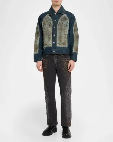 Who Decides War Men's Mechanic Embroidered Patchwork Trucker Jacket | Thumbnail 2 Who Decides War Men's Mechanic Embroidered Patchwork Trucker Jacket | Thumbnail 2