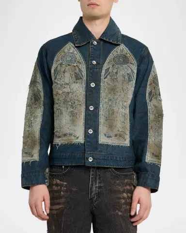Who Decides War Men's Mechanic Embroidered Patchwork Trucker Jacket | Thumbnail 4 Who Decides War Men's Mechanic Embroidered Patchwork Trucker Jacket | Thumbnail 4