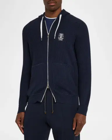 Brunello Cucinelli Men's Logo Cotton Hoodie | Thumbnail 4 Brunello Cucinelli Men's Logo Cotton Hoodie | Thumbnail 4