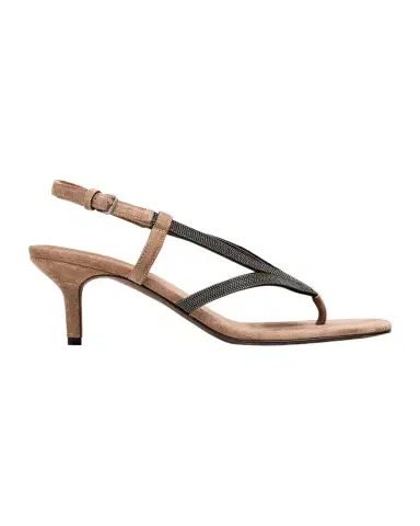 Brunello Cucinelli Suede Slingback Sandals with Monili Straps | Thumbnail 1 Brunello Cucinelli Suede Slingback Sandals with Monili Straps | Thumbnail 1