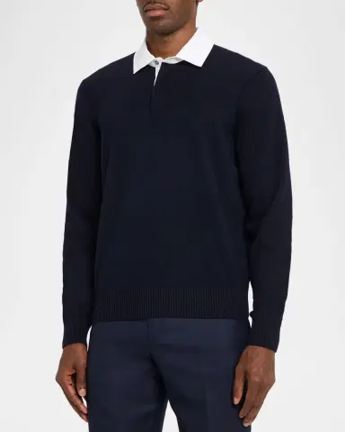 dunhill Men's Shirt-Collar Cashmere-Blend Knit Polo Sweater | Thumbnail 4 dunhill Men's Shirt-Collar Cashmere-Blend Knit Polo Sweater | Thumbnail 4