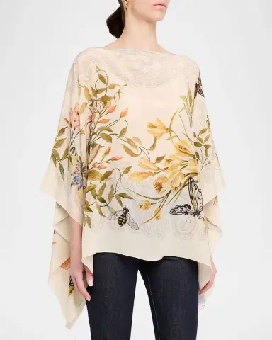 Etro Floral-Print Silk Poncho Top | Thumbnail 4 Etro Floral-Print Silk Poncho Top | Thumbnail 4