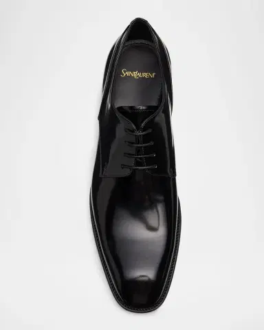 Saint Laurent Men's Stanton Glazed Leather Derby Shoes | Thumbnail 4 Saint Laurent Men's Stanton Glazed Leather Derby Shoes | Thumbnail 4