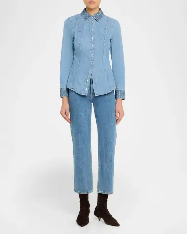 Veronica Beard Noah Denim Crystal-Trim Shirt | Thumbnail 2 Veronica Beard Noah Denim Crystal-Trim Shirt | Thumbnail 2