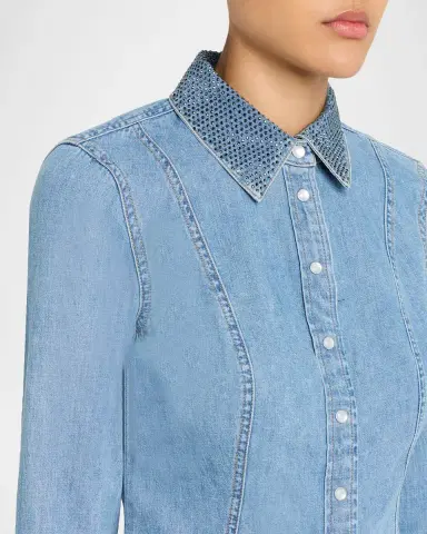 Veronica Beard Noah Denim Crystal-Trim Shirt | Thumbnail 5 Veronica Beard Noah Denim Crystal-Trim Shirt | Thumbnail 5