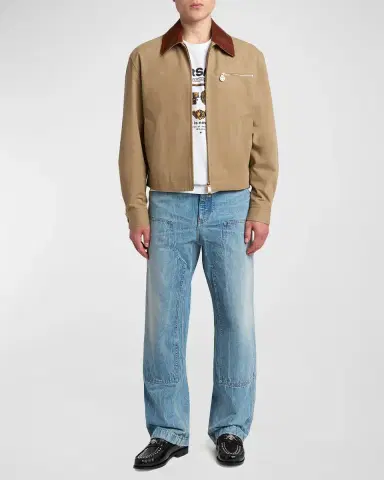 Versace Men 's Leather Collar Blouson Jacket | Thumbnail 2 Versace Men 's Leather Collar Blouson Jacket | Thumbnail 2