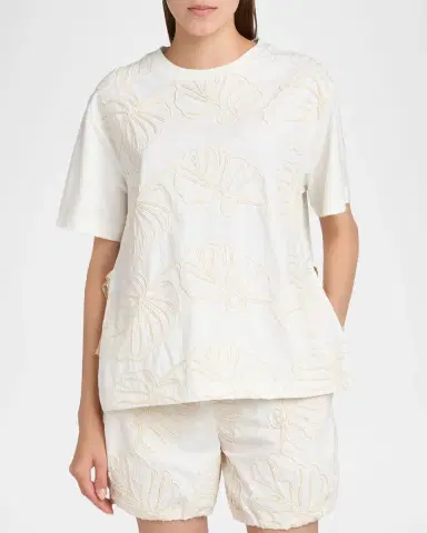 Moncler Embroidered Short-Sleeve Side-Tie T-Shirt | Thumbnail 4 Moncler Embroidered Short-Sleeve Side-Tie T-Shirt | Thumbnail 4