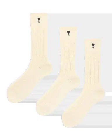 Ami Paris Men 's Quota Embroidered Three-Pack Ribbed Crew Socks | Thumbnail 2 Ami Paris Men 's Quota Embroidered Three-Pack Ribbed Crew Socks | Thumbnail 2
