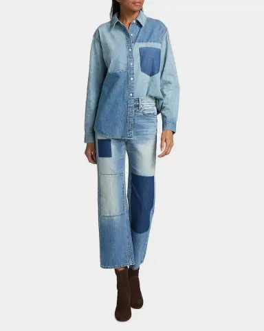 Veronica Beard Dalma Denim Color Block Shirt | Thumbnail 2 Veronica Beard Dalma Denim Color Block Shirt | Thumbnail 2