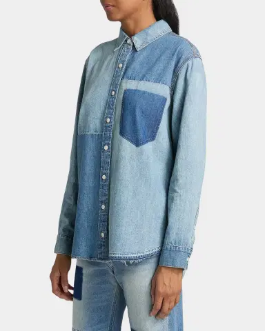 Veronica Beard Dalma Denim Color Block Shirt | Thumbnail 6 Veronica Beard Dalma Denim Color Block Shirt | Thumbnail 6