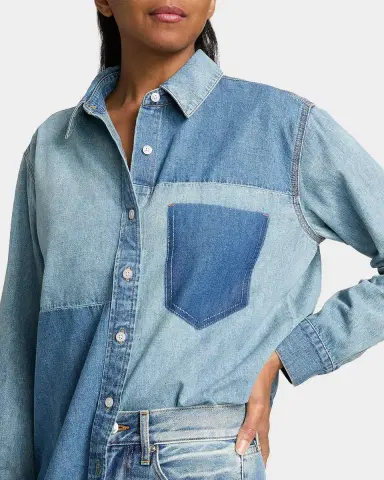 Veronica Beard Dalma Denim Color Block Shirt | Thumbnail 7 Veronica Beard Dalma Denim Color Block Shirt | Thumbnail 7