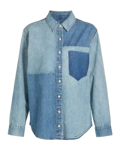 Veronica Beard Dalma Denim Color Block Shirt | Thumbnail 1 Veronica Beard Dalma Denim Color Block Shirt | Thumbnail 1