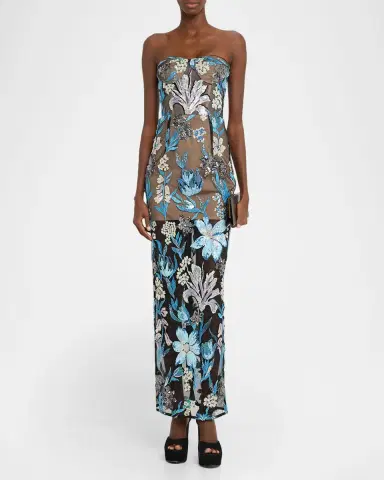 Bronx and Banco Dahlia Strapless Sequined Floral Tulle Gown | Thumbnail 2 Bronx and Banco Dahlia Strapless Sequined Floral Tulle Gown | Thumbnail 2