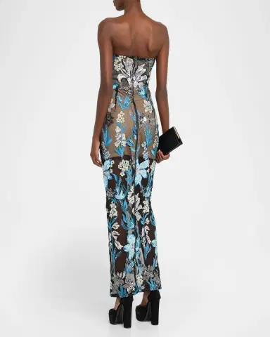 Bronx and Banco Dahlia Strapless Sequined Floral Tulle Gown | Thumbnail 3 Bronx and Banco Dahlia Strapless Sequined Floral Tulle Gown | Thumbnail 3