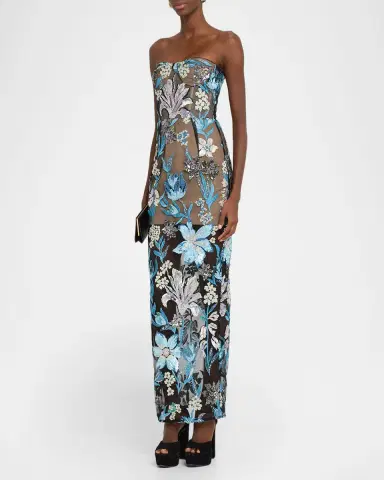 Bronx and Banco Dahlia Strapless Sequined Floral Tulle Gown | Thumbnail 4 Bronx and Banco Dahlia Strapless Sequined Floral Tulle Gown | Thumbnail 4