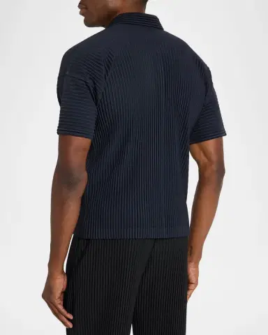 Homme Plissé Issey Miyake Men 's Basics Pleated Johnny Collar Polo Shirt | Thumbnail 3 Homme Plissé Issey Miyake Men 's Basics Pleated Johnny Collar Polo Shirt | Thumbnail 3