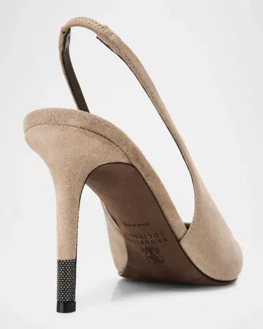 Brunello Cucinelli 80mm Monili Suede Slingback Pumps | Thumbnail 5 Brunello Cucinelli 80mm Monili Suede Slingback Pumps | Thumbnail 5