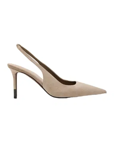 Brunello Cucinelli 80mm Monili Suede Slingback Pumps | Thumbnail 1 Brunello Cucinelli 80mm Monili Suede Slingback Pumps | Thumbnail 1