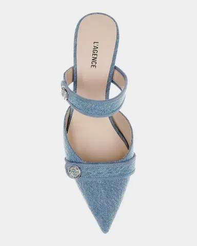 L 'AGENCE 50mm Gialliane Denim Kitten-Heel Mules | Thumbnail 4 L 'AGENCE 50mm Gialliane Denim Kitten-Heel Mules | Thumbnail 4