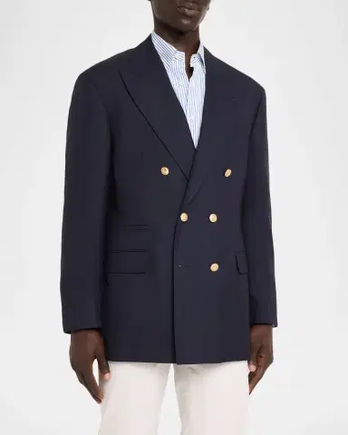 Brunello Cucinelli Men 's Virgin Wool Double-Breasted Jacket | Thumbnail 4 Brunello Cucinelli Men 's Virgin Wool Double-Breasted Jacket | Thumbnail 4