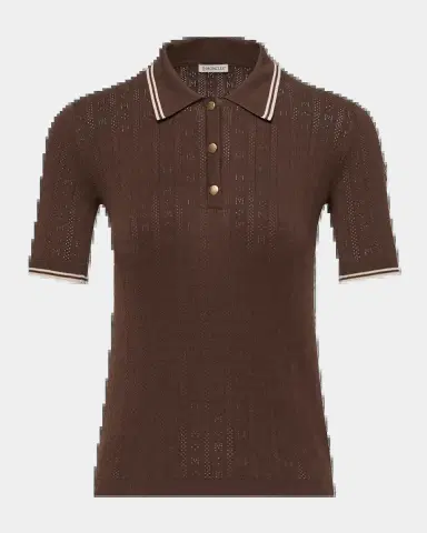 Moncler Short-Sleeve Pointelle Polo Shirt | Thumbnail 2 Moncler Short-Sleeve Pointelle Polo Shirt | Thumbnail 2