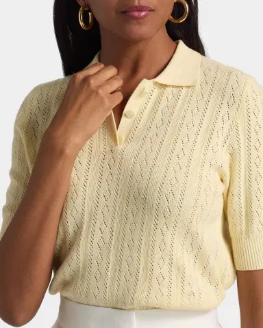 Lisa Yang Cristine Cashmere Pointelle Short-Sleeve Polo Sweater | Thumbnail 5 Lisa Yang Cristine Cashmere Pointelle Short-Sleeve Polo Sweater | Thumbnail 5