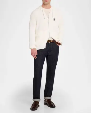Brunello Cucinelli Men's Logo Cotton Hoodie | Thumbnail 2 Brunello Cucinelli Men's Logo Cotton Hoodie | Thumbnail 2