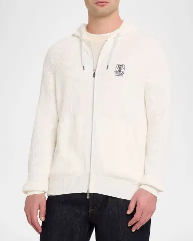Brunello Cucinelli Men's Logo Cotton Hoodie | Thumbnail 4 Brunello Cucinelli Men's Logo Cotton Hoodie | Thumbnail 4