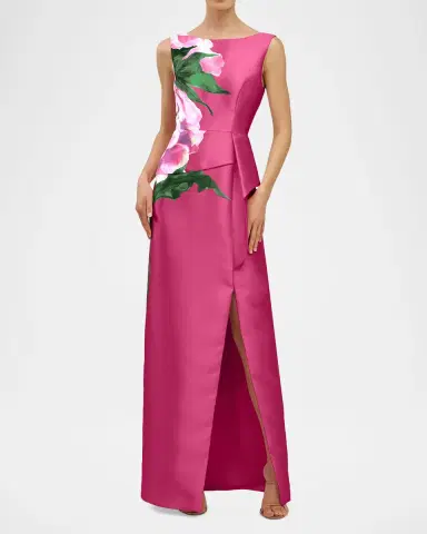 Kay Unger New York Luciana Floral-Print Mikado Column Gown | Thumbnail 2 Kay Unger New York Luciana Floral-Print Mikado Column Gown | Thumbnail 2