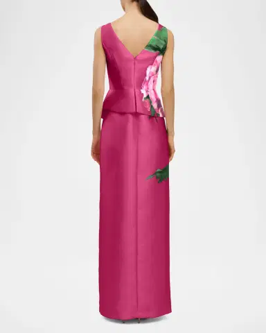 Kay Unger New York Luciana Floral-Print Mikado Column Gown | Thumbnail 3 Kay Unger New York Luciana Floral-Print Mikado Column Gown | Thumbnail 3