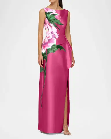 Kay Unger New York Luciana Floral-Print Mikado Column Gown | Thumbnail 4 Kay Unger New York Luciana Floral-Print Mikado Column Gown | Thumbnail 4