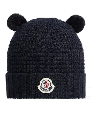 Moncler Kid's Teddy Bear Ears Wool Waffle Knit Beanie | Thumbnail 2 Moncler Kid's Teddy Bear Ears Wool Waffle Knit Beanie | Thumbnail 2