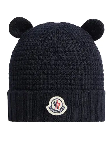 Moncler Kid's Teddy Bear Ears Wool Waffle Knit Beanie | Thumbnail 1 Moncler Kid's Teddy Bear Ears Wool Waffle Knit Beanie | Thumbnail 1