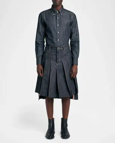 Thom Browne Men's Selvedge Denim Button-Down Shirt | Thumbnail 2 Thom Browne Men's Selvedge Denim Button-Down Shirt | Thumbnail 2